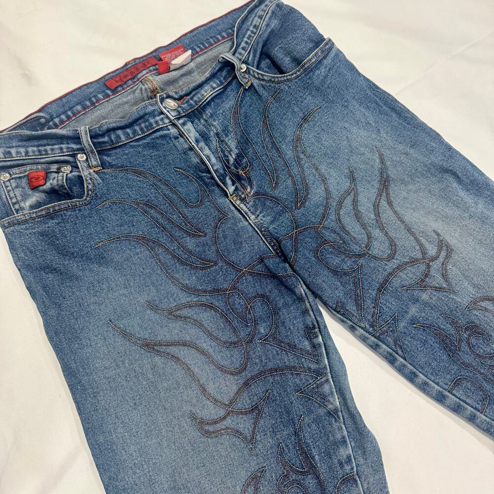 Vintage Y2K Bongo Let Me B Flame Embroidered Jeans 14